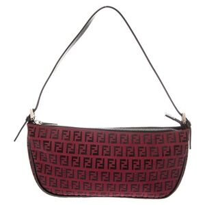 Fendi Zucchino FF Baguette Shoulder Bag Burgundy Vintage